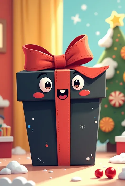 Black gift box in cartoon style
