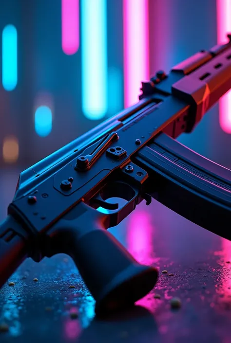 Ak 47 with neon background refilling magazine 