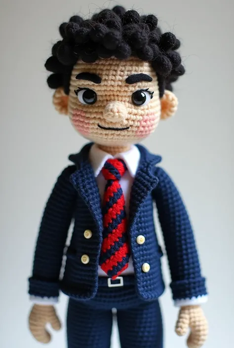 A crochet version of Blaine Anderson from glee wearing the warbler’s uniform 