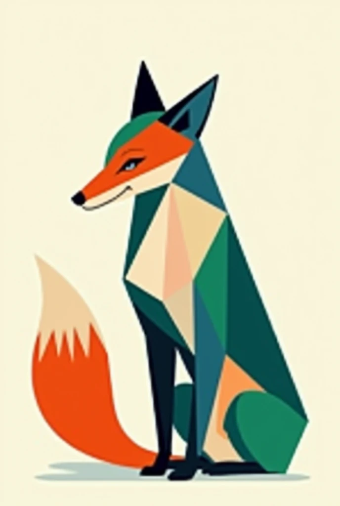 
A modern, minimalist design featuring a geometric fox with vibrant colors and clean lines."