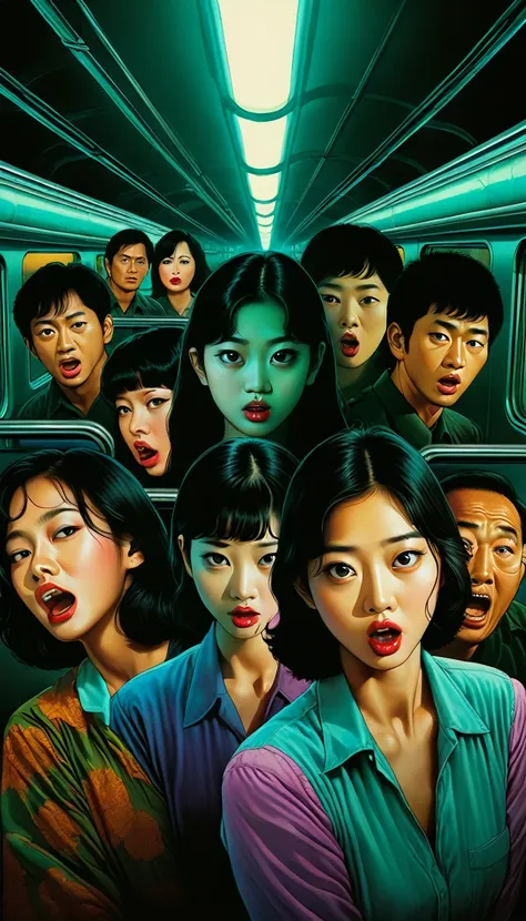 one example、Art、80s Thai horror movie posters, Unsupervised：Junji Ito、(train:1.2)、High target 、Attention to detail, Realistic shadows、Analog style, Chromatic Aberration, Surrealism、Complementary Gradient