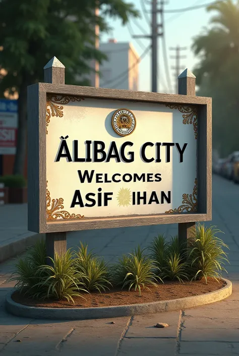 Real life image with welcome board with following text only. Dont change the text- Alibag city welcomes Asif Khan