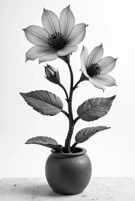 Black and white image of a desert rose for embroidery. The desert rose has a stem similar to that of a pot-bellied tree.. It&#39;s not the same as a common rose.