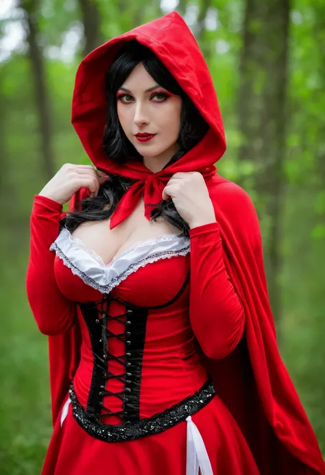 Sexy woman cosplayer in red chaperon in ultra sexy