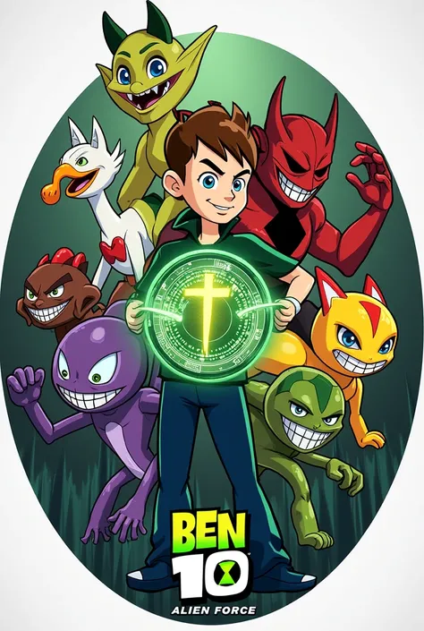 Ben 10 alian force and ben 10 classic rounded circle image with alians animated