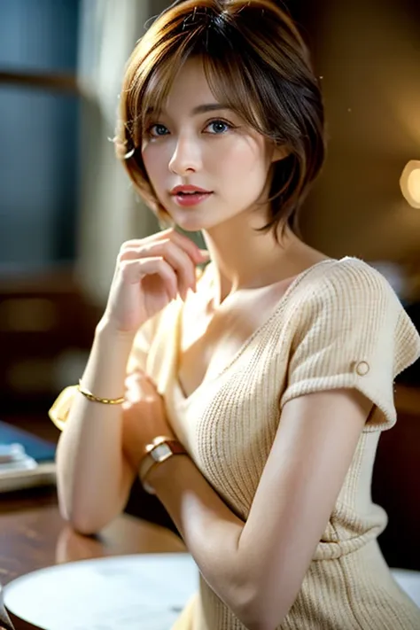 8k,Brown short hair,Japanese actress,Super Beauty(Like the real thing),Short sleeve dress,Whiskey bottles、The Macallan、Johnnie Walker、、Old Parr、whiskey、Suntory、Nikka、Slim Couple、Model Couple、(Realistic, Intricate details:1.2), full-course dinner、Whiskey bo...