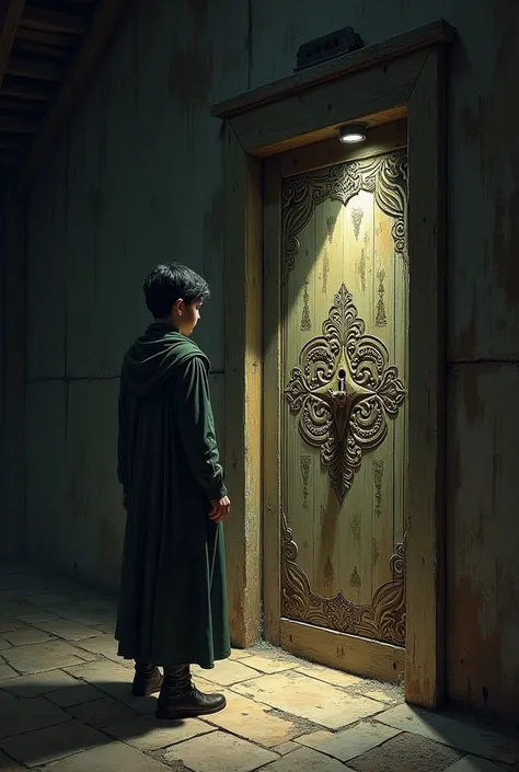 In a hidden corner of the attic, the protagonist discovers a concealed door or panel. The door has intricate designs and a keyhole that matches the mysterious key.