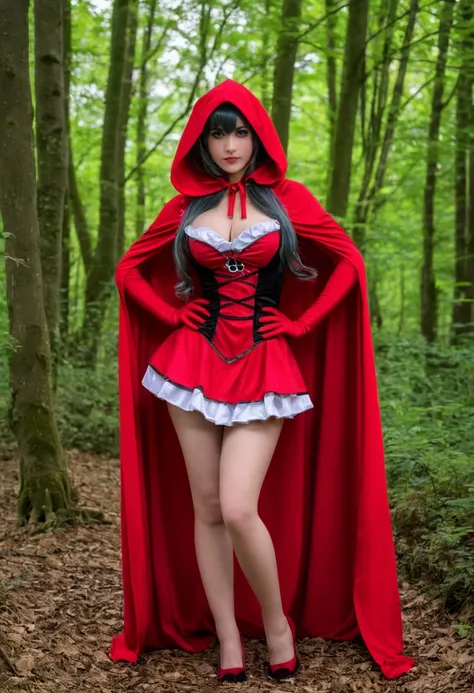 Femme cosplayeuse sexy en chaperon rouge, ultra sexy, ultra detailed 4k full body photo 