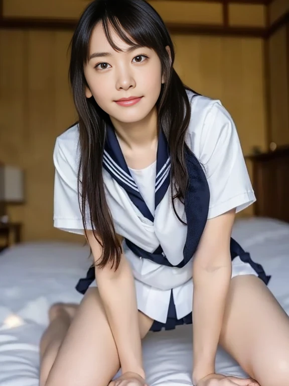 (Masterpiece, Best quality:1.4), (Ultra realistic, Photo-realistic:1.2), Full body, (Women lying, overhead shot), Natural light, 2 actress, Japanese women, Neat and clean, (Sailor suit, School, Dark navy sailor collar, White short sleeve suit, Dark navy pl...