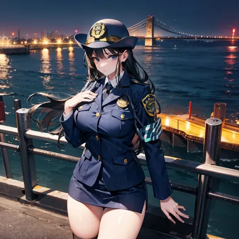 Ultra-high resolution, Ultra-high resolution, Ultra-high resolution, Ultra-high resolution, Big Breasts,Female police officer,Bay Bridge at night,Cowboy Shot