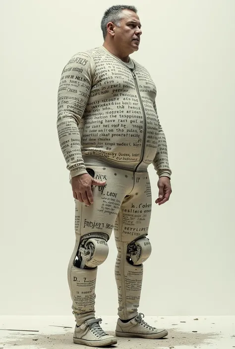 A Man constructing his own body with written board under construction