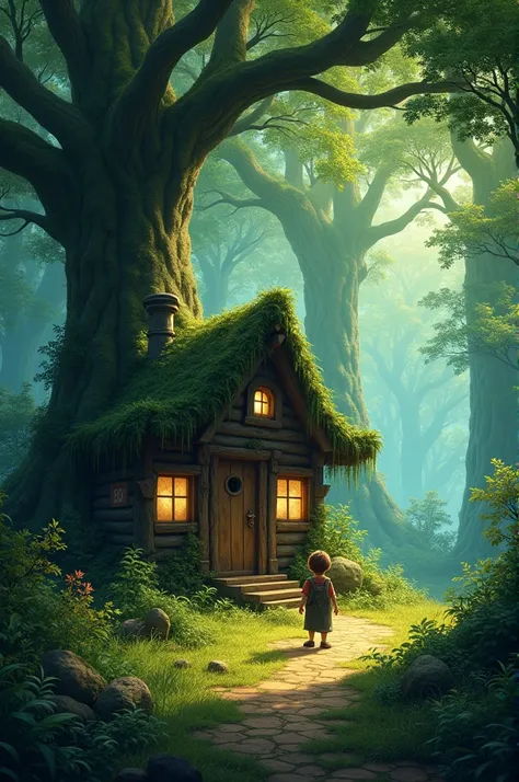 Setting the Scene: Describe a deep, ancient forest where a young boy named Finn lives in a small wooden cabin hidden among the trees. Highlight the atmosphere of the forest—its whispers, scents, and hidden places.