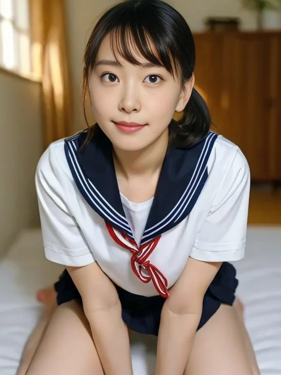 (Masterpiece, Best quality:1.4), (Ultra realistic, Photo-realistic:1.2), Full body, (lying, From above), Natural light, 2 actress, Japanese women, Neat and clean, (Sailor suit, School, Dark navy sailor collar, White short sleeve suit, Dark navy pleated ski...