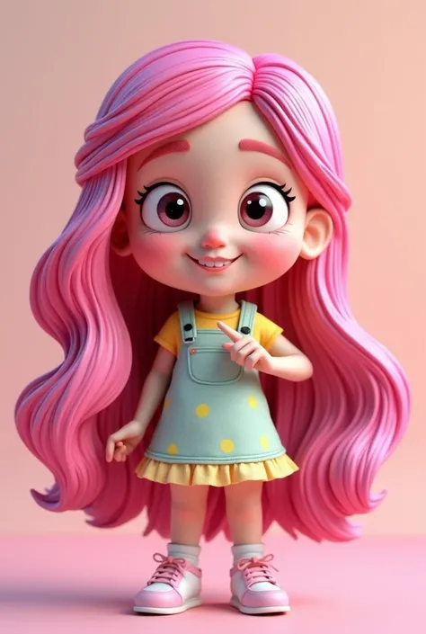 3D Pink Haired Girl Showing a Pinch Finger and Thumb Gesture