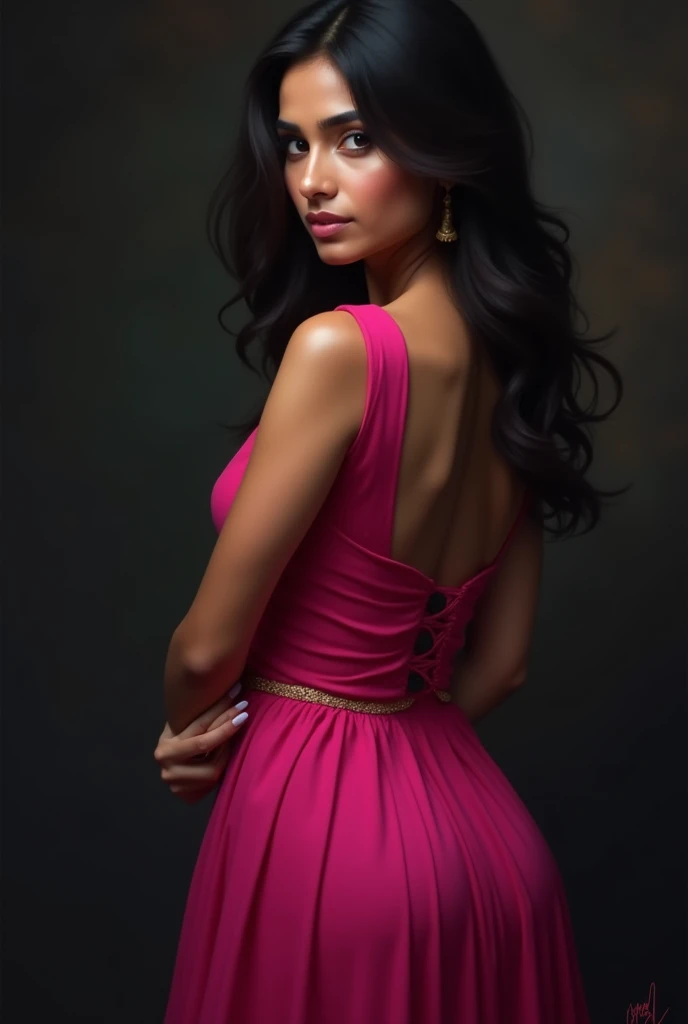 ((best quality)), ((masterpiece)), (detailed), Indian Beautiful  black  colour hot girl, in pink sleeveless dress 