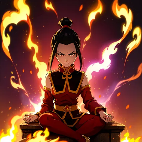 masterpiece, best quality, 1girl, azula, fire nation clothes, pantyhose and high heels, slight smirk, azula (avatar the last air...