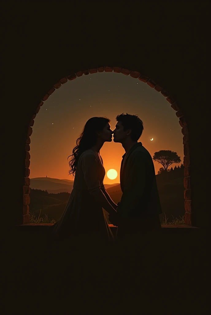 A beautiful sunset over the Italian countryside, with a faded image of Paolo and Francesca in the sky, holding hands and looking at each other lovingly. The scene is peaceful and bittersweet, symbolizing the enduring legacy of their love story.
Medieval It...