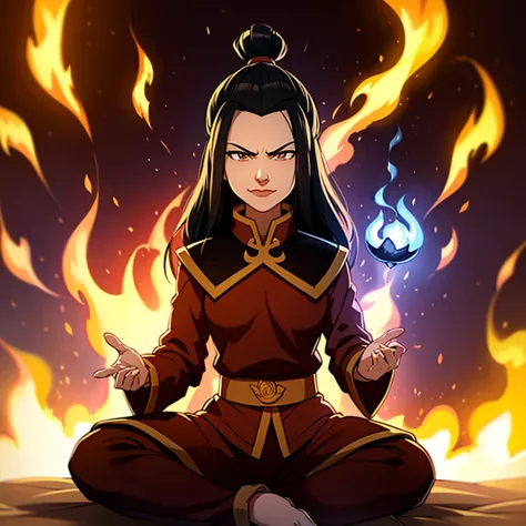 masterpiece, best quality, 1girl, azula, fire nation clothes, tight clothes, slight smirk, azula (avatar the last airbender), so...