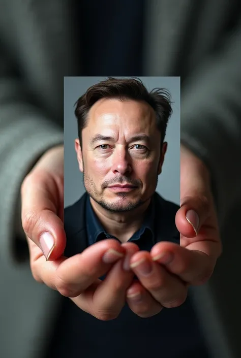 A hand showing a picture of Elon Musk