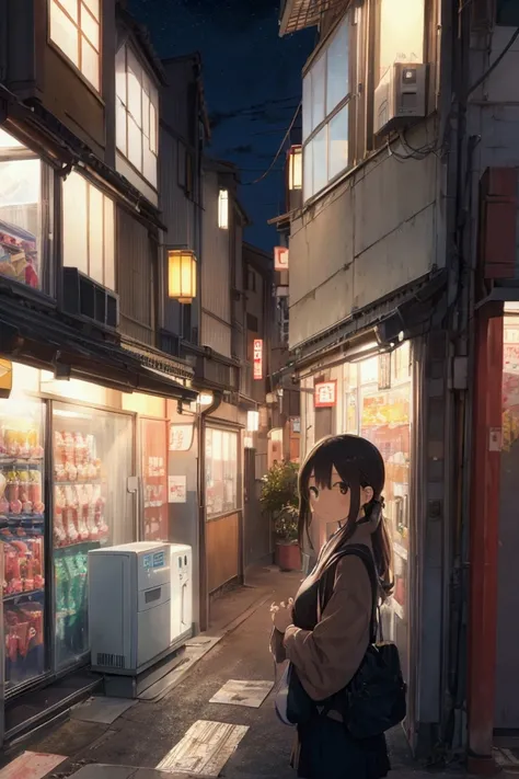 city, street, air conditioner, Vending machines, window, Japan, evening, girl in the window