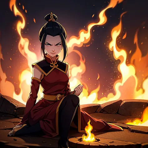 masterpiece, best quality, 1girl, azula, sexy dress, tight, pantyhose, high heels, slight smirk, azula (avatar the last airbende...