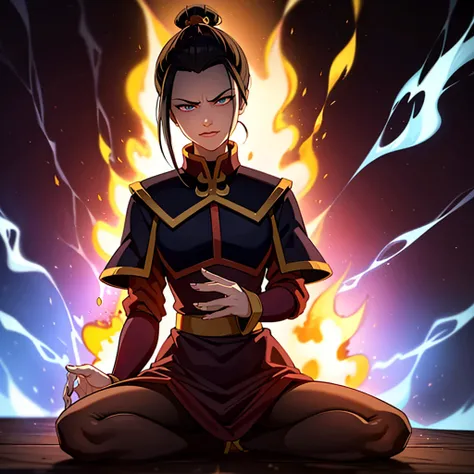 masterpiece, best quality, 1girl, azula, sexy dress, tight, pantyhose, high heels, slight smirk, azula (avatar the last airbende...