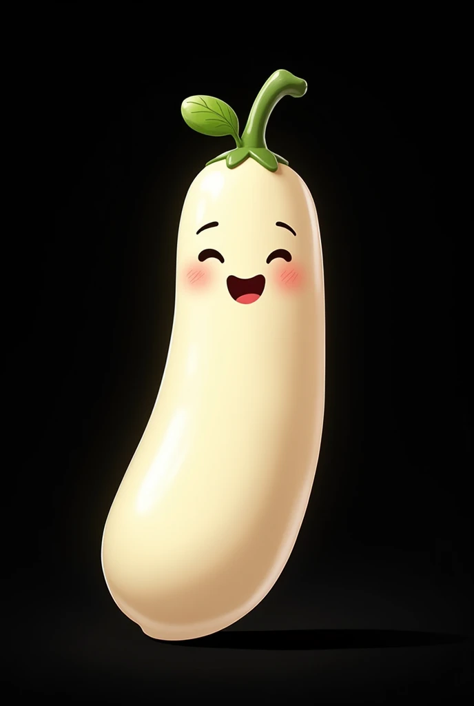 A happy smily and very pretty bean vegetable in white color with a cartoon and logo look in a black background.

