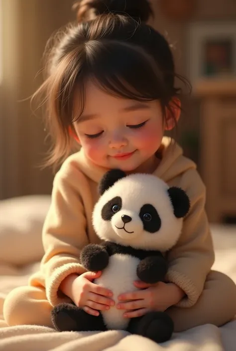 Cute  holding cute little panda teaddy