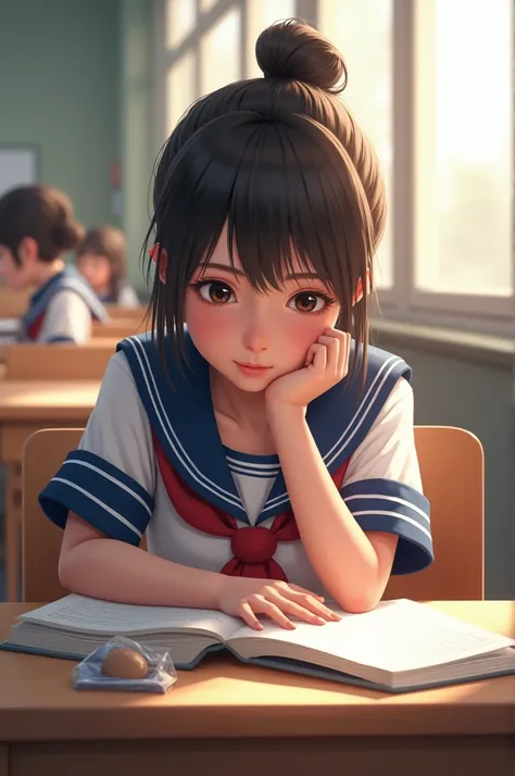 A good girl student studying at school 