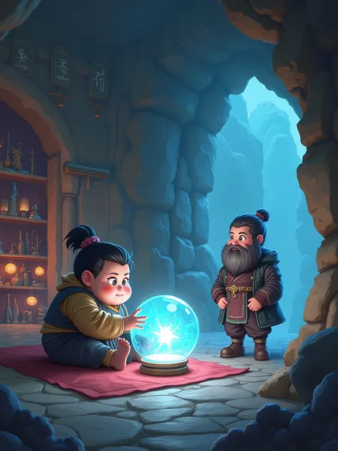 In a cave full of magic weapons and cultivation tools, Zhu Bajie sat on the futon, and the crystal ball in front of him flashed. Sha Wujing stood aside with a solemn expression.