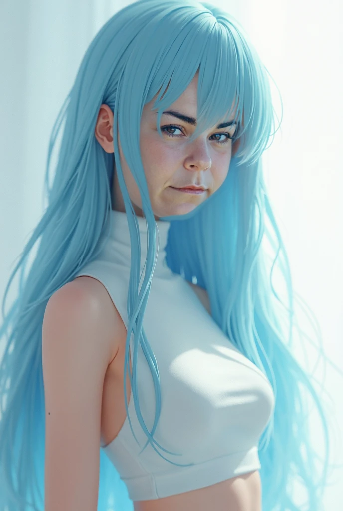 1 girl with long light blue hair, no skirt