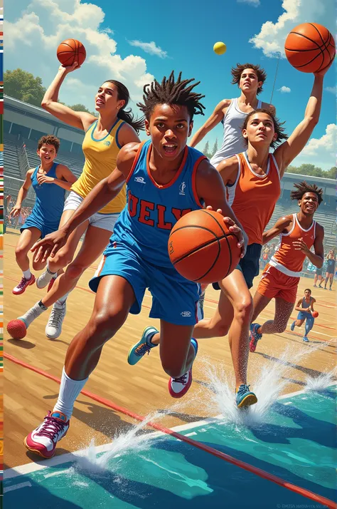 Art for Intramurals. Different athletes playing different sports. Fill the whole canvas