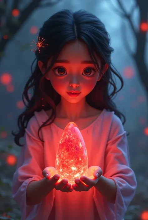 Girl holding a glowing red stone animated