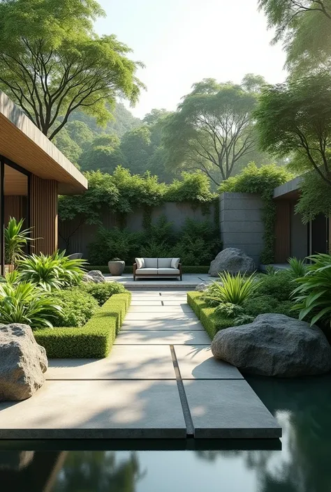 Leisure space , inked ,contemporary , Modern , Garden , Brazilian Northeast, minimalistic , Ultra realistic 3D , photo realist , 