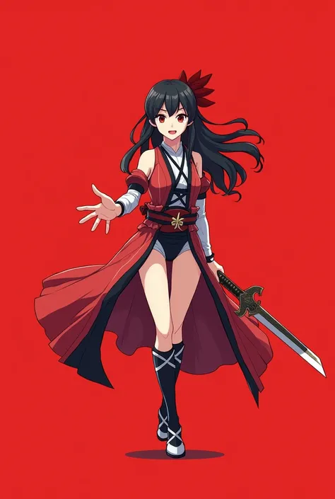 Koyori from Sengoku Aces series, icon style, red background