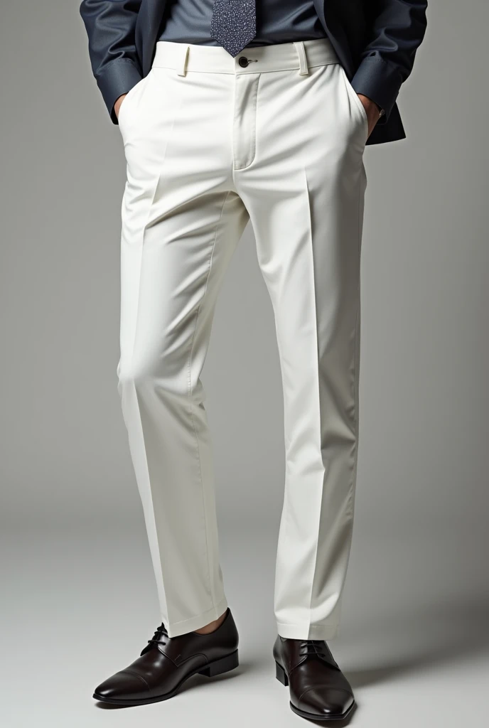 Singal men wearing white colour formal trousers with formal shoes give focus on trousers 