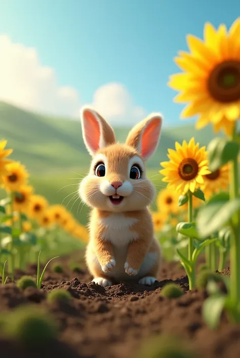 A rabbit planting sunflowers