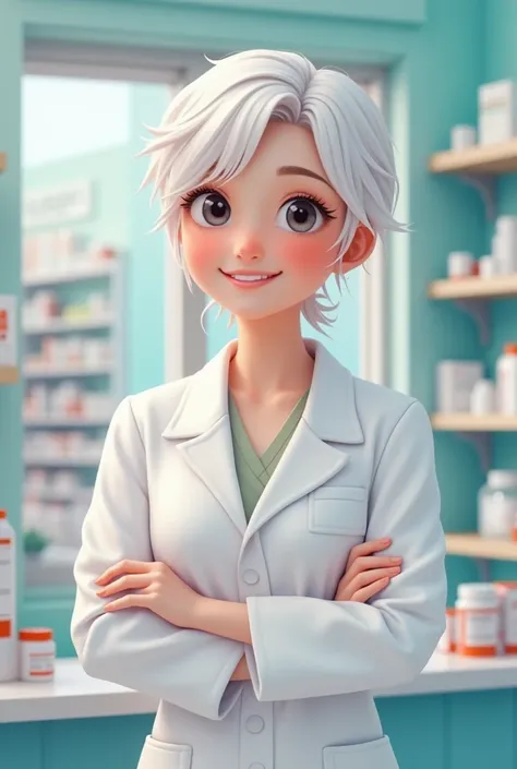 White and cute pharmacy assistant
