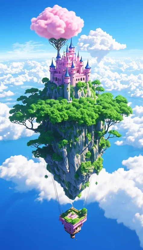 A castle in the sky and a tree on top of it々Picture, Castle in the Sky style, Castle in the Sky, Flying Cloud Castle, Pink cloud wit Love shape,Floating Island, Floating Island, Floating Island, Cities in the air, floating palace in the sky, Floating Islan...