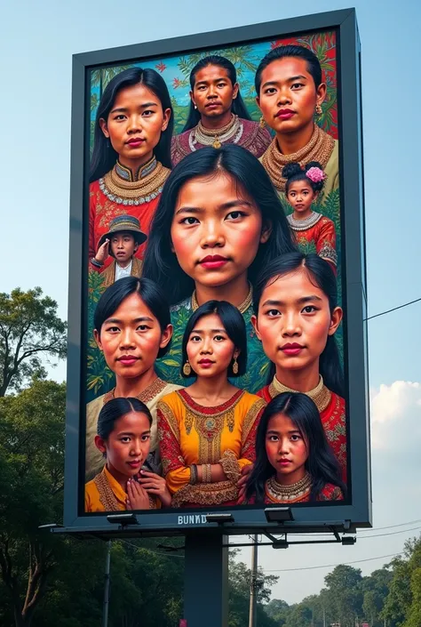 static billboards that show several multi-racial people such as the Iban, china, malay, Indian and as Nyaa and with a background of Sarawak identity