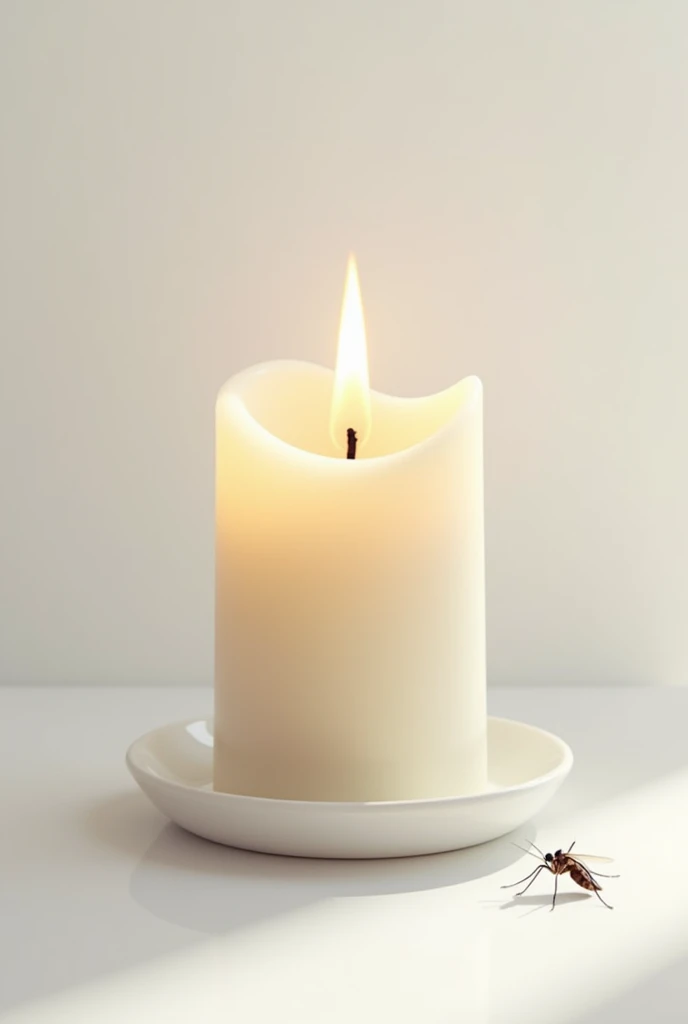 Generate a picture that oil scented candle that is mosquito repellant that has dead mosquito in house in plain white background 
