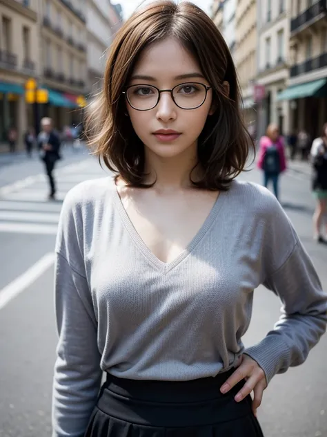 Photo of a beautiful woman standing on a street corner, (masterpiece:1.2, highest quality), (Realistic, photoRealistic:1.4), Beautiful illustrations, (Natural Side Lighting, Cinema Lighting), Written boundary depth, Beautiful thighs staring at the viewer, ...