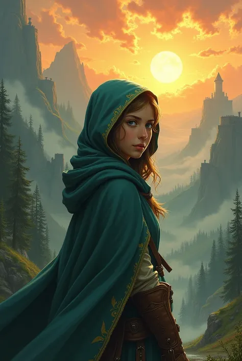 a girl with a hooded cape in the universe of the legend of zelda