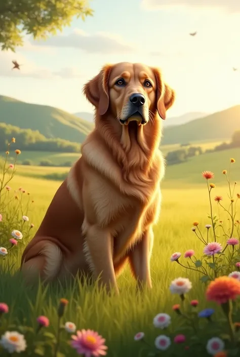 give me a dog in a meadow