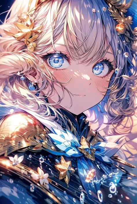 One girl, High-resolution model, Blonde, blue eyes，water droplets，Starlight，Sailor suit，Golden shining rose，