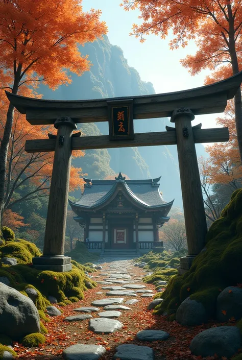 Shrines of ancient Japan、Lonely、On the verge of decay、Hidden on the mountaintop、Covered in moss、Unexplored by Humanity、temple、Kagura Hall、torii、autumn leaves、Fantasy