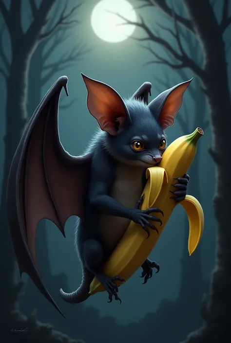 Give a picture of a bat eating a banana