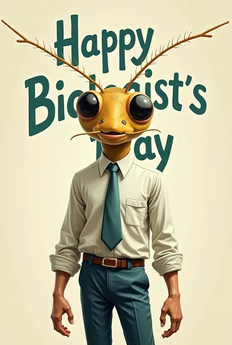 Image of a teacher with a cricket face and the inscription in the background: Happy Biologist&#39;s Day 