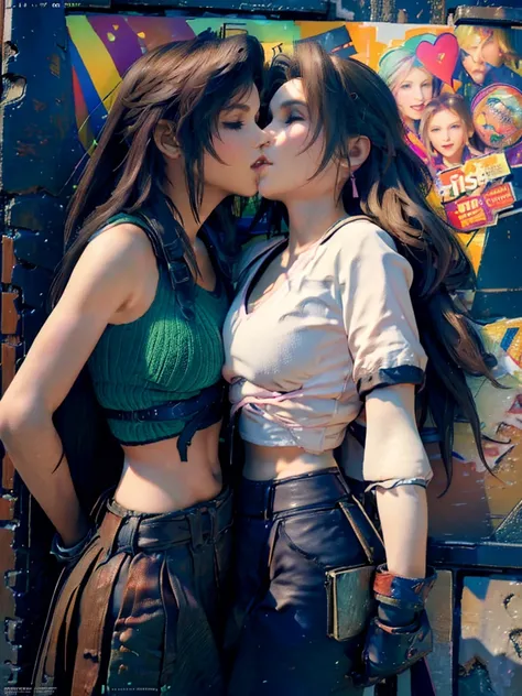 (masterpiece:1.2, best quality), (magazine cover), (colorful Magazine cover with lots of text), brilliant colorful paintings, Comic cover style,​masterpiece, top-quality, Hi-Res,((( 2girls))), ((yuri)), ((the kiss:1.4)), (French Kissing), red blush:0.2, cl...