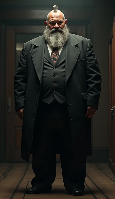 huge muscular old man wearing suits, bearded, Yakuza bossCowboy Shot, Smile, Masterpiece, High Resolution, Anatomically Correct, Award Winning, Best Quality, hyper realistic